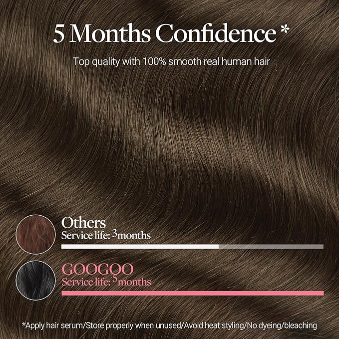 GOO GOO Clip in Hair Extensions Real Human Hair, Remy Human Hair Extensions Clip ins for Women, Natural Human Hair, 16inch 120g 7 Pcs, #4H Light Chocolate Brown
