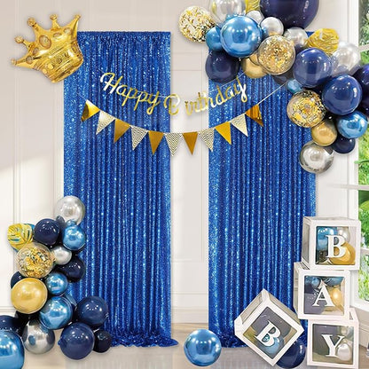 Royal Blue Curtain Panels Sequin Backdrop 6 Pieces 2ftx8ft Sparkly Curtain | - Image 3