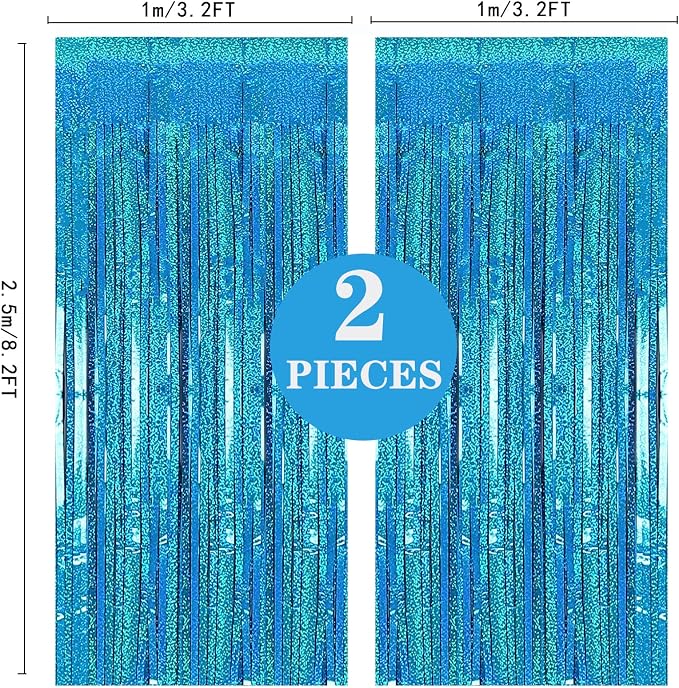 2 Pack 3.2ft x 8.2ft Blue Foil Fringe Curtains Photo Backdrop Party Decorations - Image 4