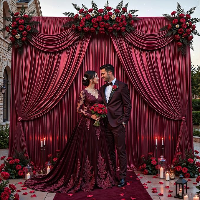 10x10 ft Burgundy Glitter Backdrop Curtain - Image 5