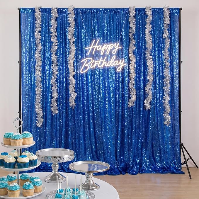 ShinyBeauty 10x10FT Royal Blue Sequin Backdrop Curtain - Image 3