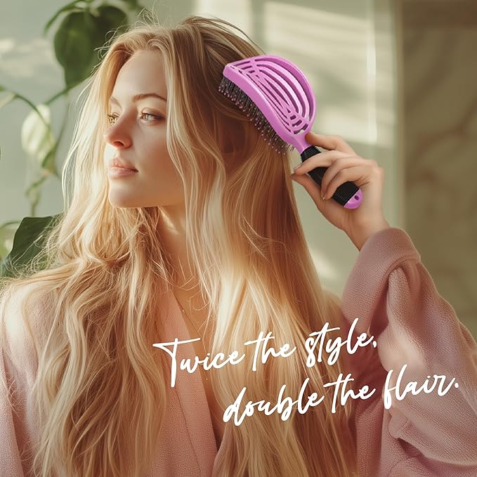 NuWay 4HAIR DoubleC U.S. Patented Double Curved Detangling Brush is Hair Dryer Safe (Rose Pink)