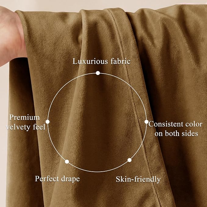 Gold Brown Velvet Curtains Bedroom Extra Long, 2 Panels | 300GSM Soft Velvet - Image 4