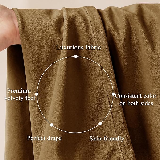 Gold Brown Velvet Curtains for Boho Living Room, 2 Panels | 300GSM Soft Velvet - Image 4