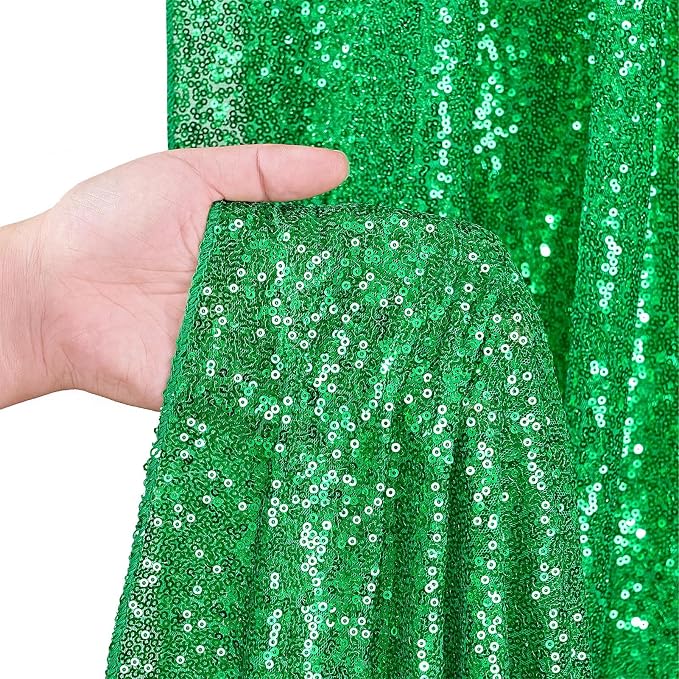 Green Sequin Curtains Backdrop 6 Pcs 2FTx8FT Shiny Shimmer Fabric | Glitter - Image 5