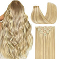 GOO GOO Clip in Hair Extensions Real Human Hair, Remy Human Hair Extensions Clip ins for Women, Natural Human Hair, 14inch 110g 7Pcs, 18D/22F Dirty Blonde Highlights