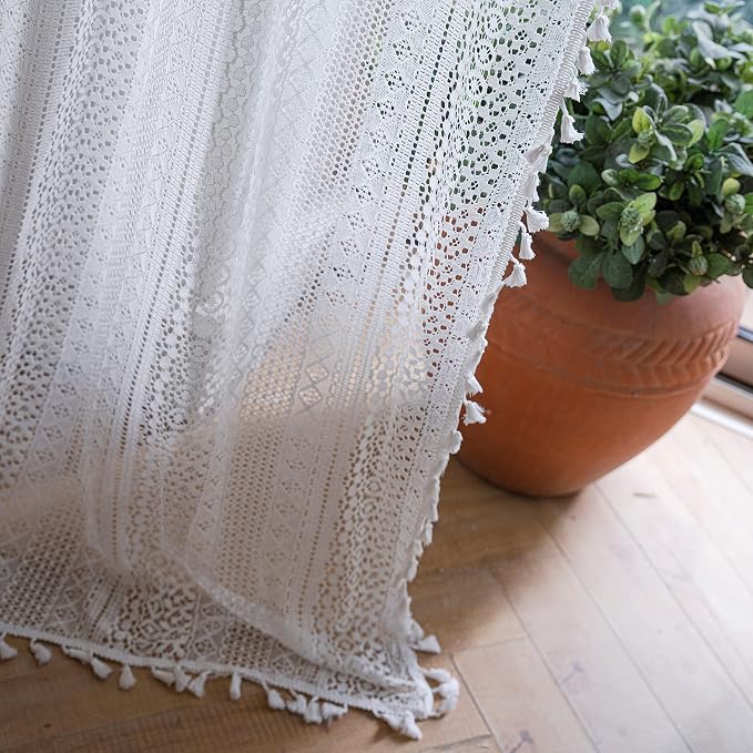 Sutuo Home Boho Sheer Curtain Valance Crochet Lace - Image 3