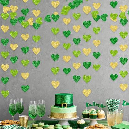 Gold and Green Heart Party Decorations Glitter Paper Love Heart Hanging Banner - Image 7