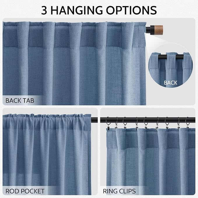 Linen Stone Blue Curtains 108 inch Living Room Back Tab Light Filtering Semi - Image 2