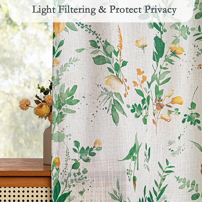 MYSKY HOME Floral Linen French Door Curtains Green Farmhouse Privacy Door - Image 7