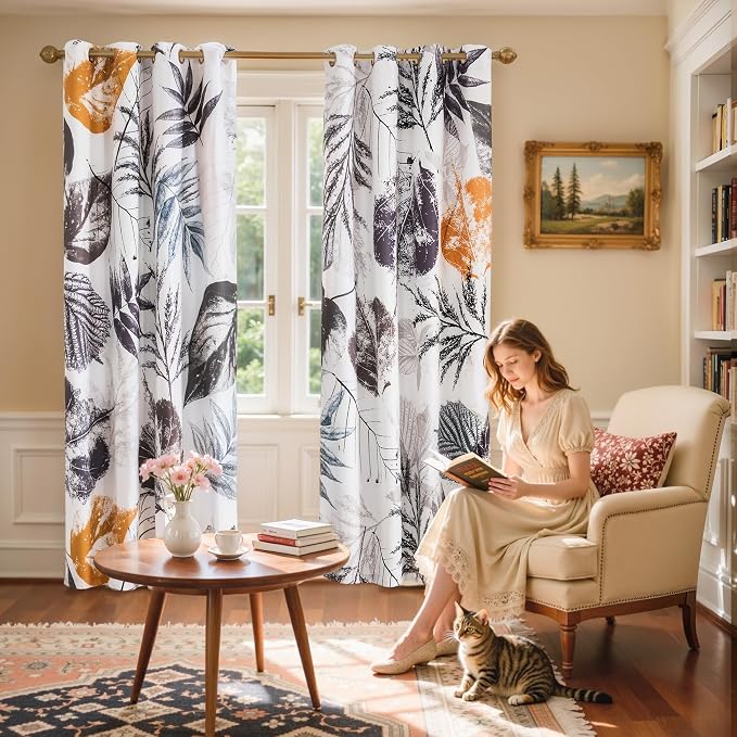 SUBRTEX Blackout Curtains 52Wx108L, Room Darkening Floral Curtains, Thermal - Image 5