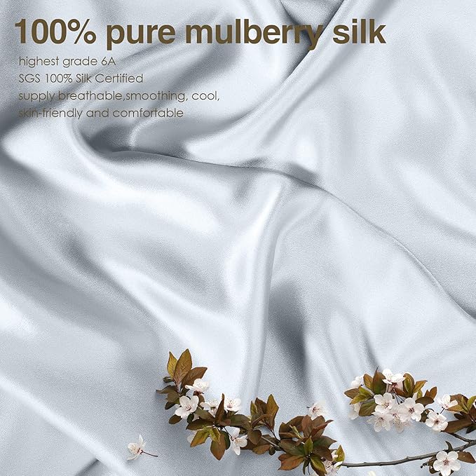 J JIMOO 100% Pure Mulberry Silk Pillowcase for Hair and Skin, Both Sides 19 Momme Pure Natural Silk Pillowcases Soft Breathable Standard 20''×26'', Silver Grey 1 Pack