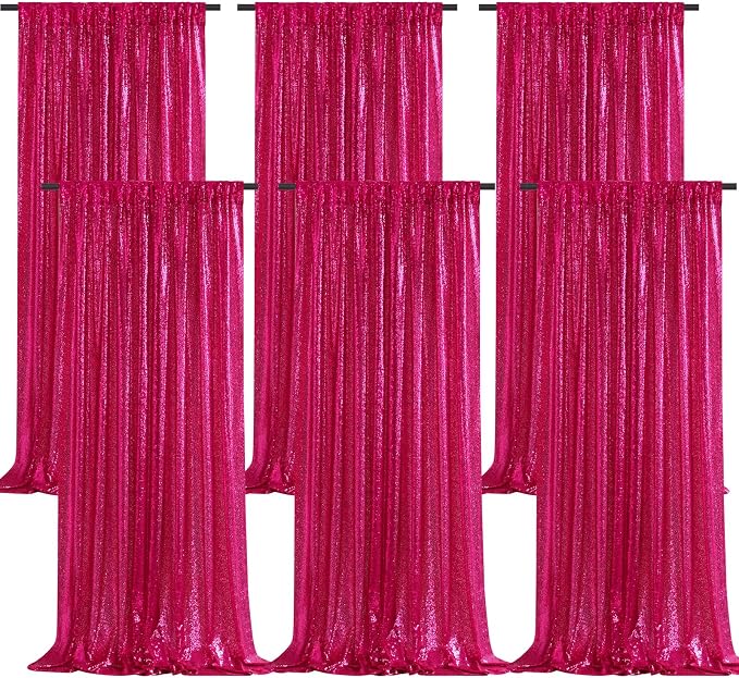 Fuchsia Sequin Curtains Backdrop 6 Pcs 2FTx8FT Shiny Shimmer Fabric | Glitter by B-COOL