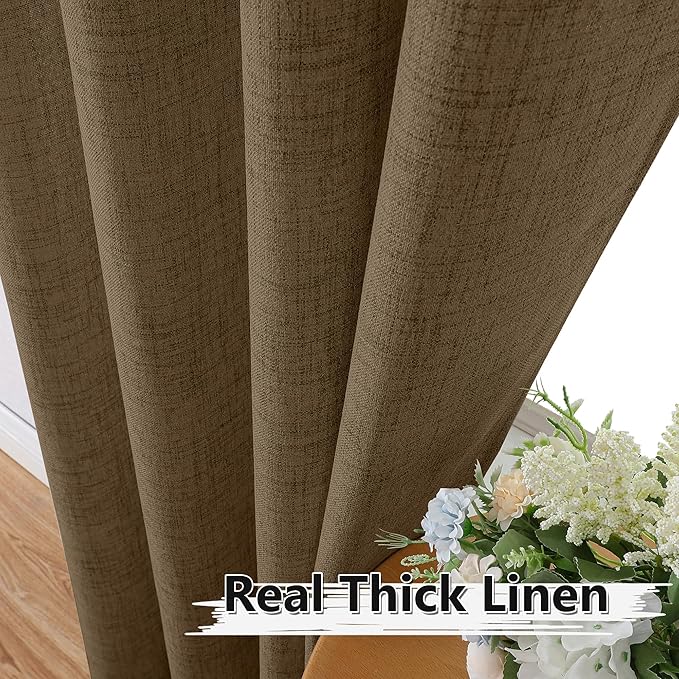 Tollpiz Linen Curtains Living Room Rod Pocket Semi Sheer Curtain Burlap Light - Image 3