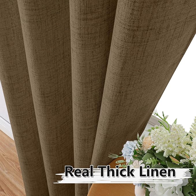 Tollpiz Short Linen Curtain Bedroom Rod Pocket Semi Sheer Curtains Burlap Light - Image 3