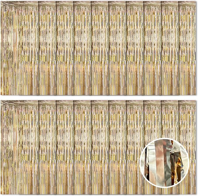 20 Pack Champagne Gold Foil Curtain Backdrop 3.2ft x 8.2ft Foil Fringe Backdrop by Ohiyoo