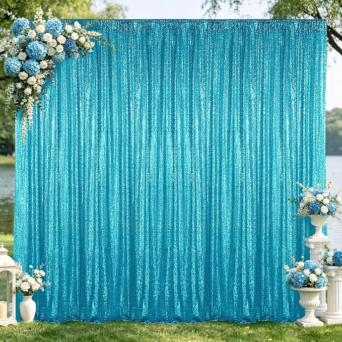 Hahuho Turquoise Sequin Backdrop Curtain, Party Decoration（1 Panels, 4FT x 8FT by Hahuho