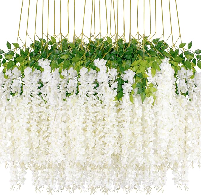 Wisteria Hanging Flowers 24 Pack Artificial Flowers Fake Wisteria Vine Rattan by HanYun