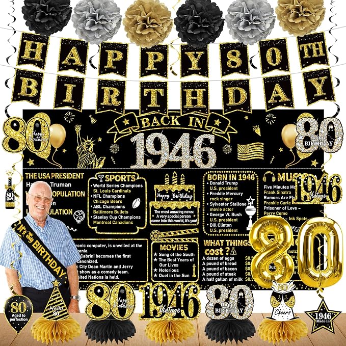 Zirtorei 80th Birthday Decorations by Zirtorei