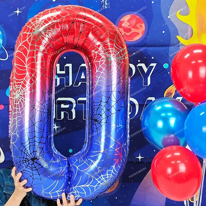 40 IN Red Blue Gradient Number 0 Balloon Large Digital 0 Foil Balloon | - Image 4