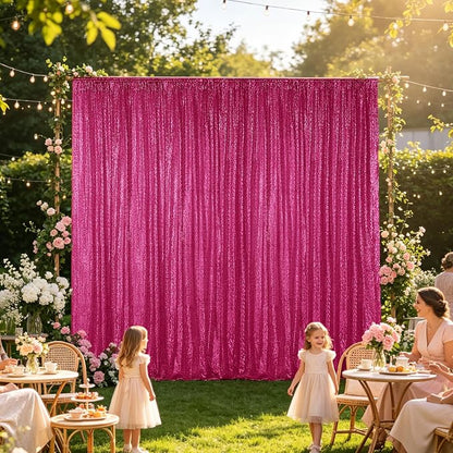 Hahuho Fuchsia Sequin Backdrop Curtain, Party Decoration（4 Panels, 2FT x 8FT - Image 3