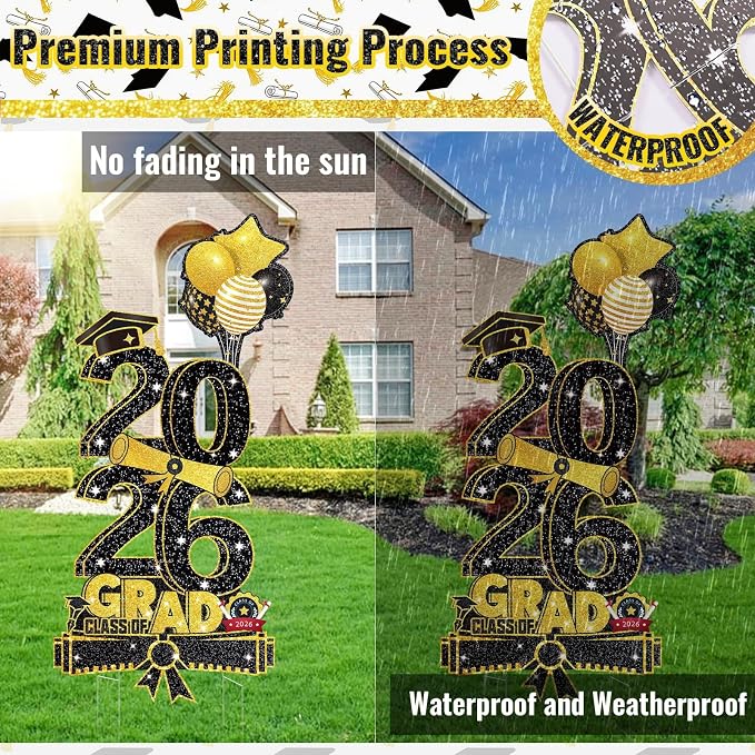 3.37FT Class of 2026 Graduations Yard Signs, Large Black & Gold 2026 Graduation - Image 4