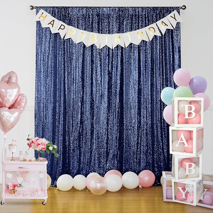 Sugargirl Navy Sequin Backdrop Curtain 3 Panels 2FTx8FT Glitter Navy Background - Image 7