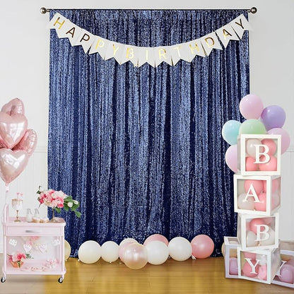 Sugargirl Navy Sequin Backdrop Curtain 3 Panels 2FTx8FT Glitter Navy Background - Image 7