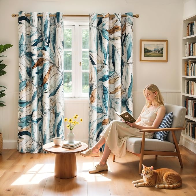 SUBRTEX Blackout Curtains 52Wx108L, Room Darkening Floral Curtains, Thermal - Image 5