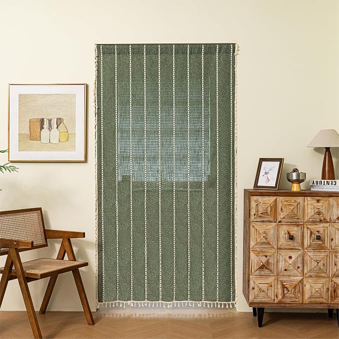Sutuo Home Boho Door Curtains for Doorway Patio, Bohemian Linen Tassles Light - Image 3