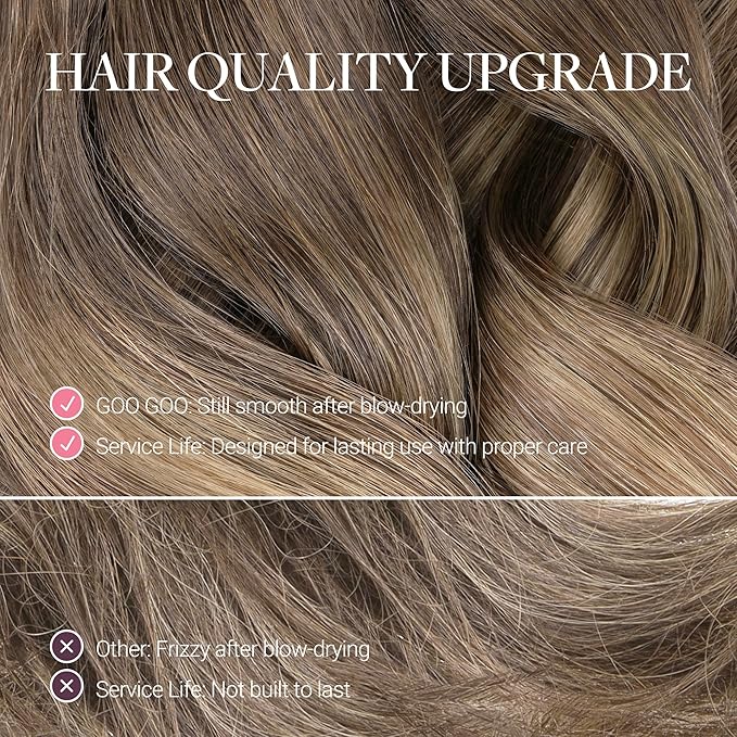 GOO GOO Clip in Hair Extensions Real Human Hair, Remy Human Hair Extensions Clip ins for Women, Natural Human Hair, 22inch 150g 9 Pcs, #9/18J/60 Chocolate Brown to Champagne Blonde Balayage