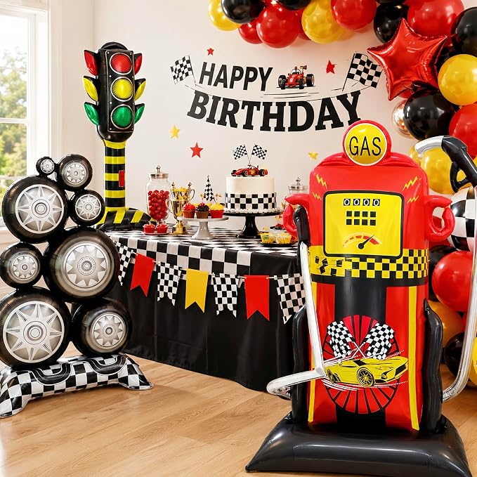 2Pcs Self Standing Racing Tire Balloon/Giant 3.5Ft Black White Checkered - Image 4