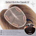 starluck Human Hair Toppers for Women with Thinning Hair, 14 Inch Real Hair Topper, Hand-moven 4.6x4 Inch SilkHug Swiss Lace Base Hairpiece, With Bangs (Ombre Light Brown)