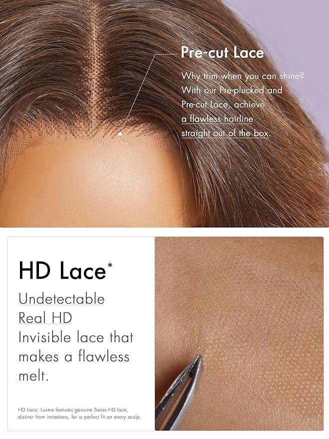 LUVME HAIR 10? Brown Ombre Bob Wig Human Hair Pre Cut Glueless HD Lace Closure Wig Pre Plucked, Light Brown Multicolored Short Loose Wave Wigs For Women