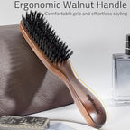 Nylon Hair Brush for Men, Mens Slick Back Hair Brush with Stiff Bristles & Wooden Walnut Handle for Thick & Fine Hair Smoothing, Detangling, Styling, Beard Straightens