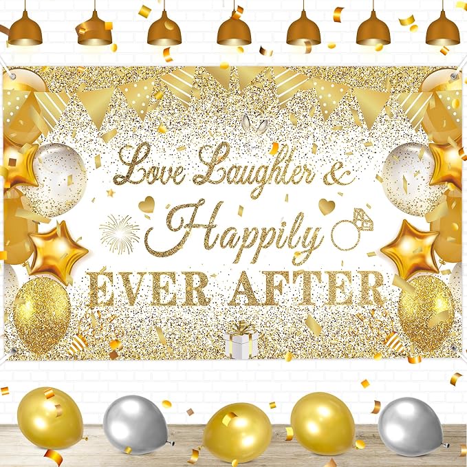 White Gold Bridal Shower Decorations Love Laughter and Happily Ever After by CASLON