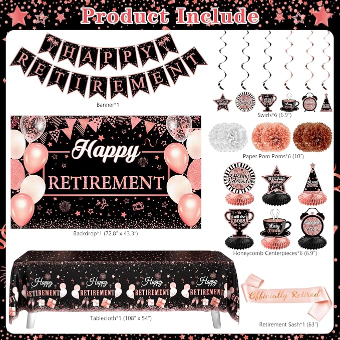 Retirement Party Decorations for Women, Retirement Balloons, Sash Hanging Swirls - Image 2