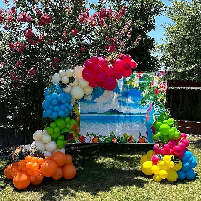 Paready Tropical Balloons Set, 12 Inch Hot Pink Orange Teal Green Metallic Gold - Image 6