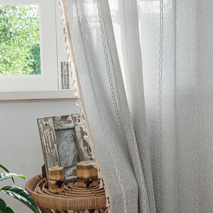 Sutuo Home Boho Curtains for Bedroom Dining Room Kitchen, Semi Blackout Linen - Image 5