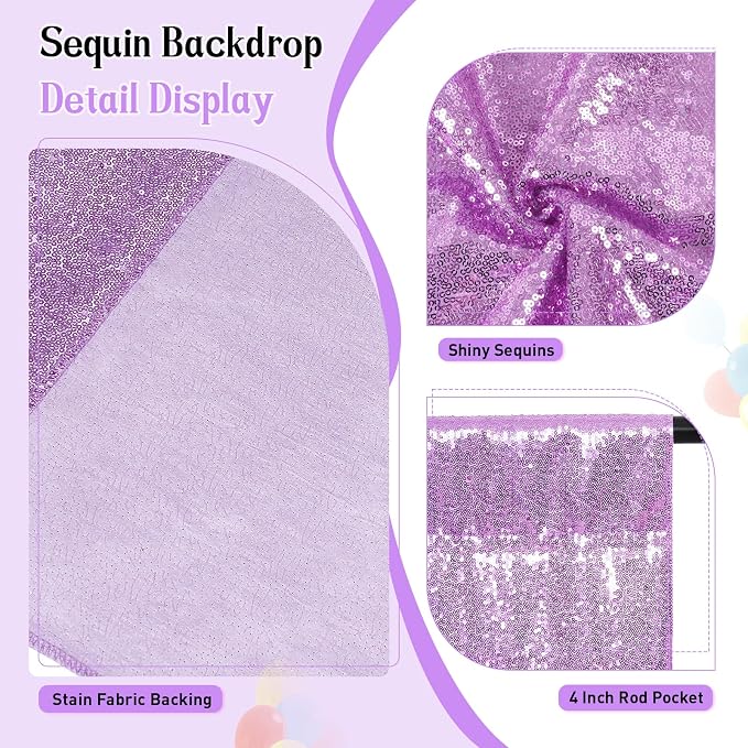 SquarePie 10x10ft Lavender Sequin Backdrop, High Density Non-Transparent - Image 4