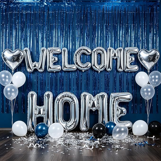 TONIFUL 2 Size Silver WELCOME HOME Foil Letter Balloons Banner Decorations | - Image 7