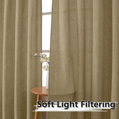 Tollpiz Short Linen Curtain Living Room Rod Pocket Semi Sheer Curtains Burlap - Image 2