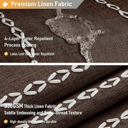 Brown Boho Farmhouse Linen Heavy Duty Cloth Shower Curtain Set, 72x72 | 330GSM - Image 4