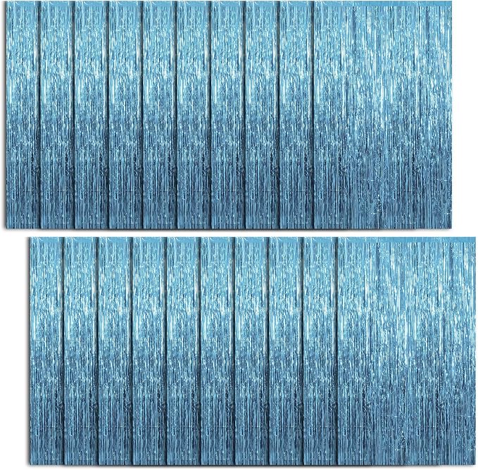 20 Pack Foil Curtain Backdrop Blue Metallic Tinsel Foil Fringe Curtains Photo by KEJ