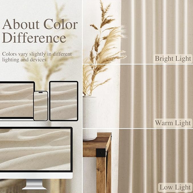 102 Inch Long Curtains for Living Room Birch Beige Linen Light Filtering Semi - Image 3