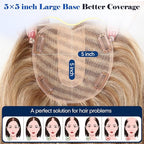HAIRCUBE Hair Toppers For Women With Thinning 5"*5" Large Base Real Hair Toppers For Women, 14 Inch For Hand-Woven, 60g, Silk, Natural, Realistic, Use Daily, Hairloss,Brown Mixed Blonde, No bangs