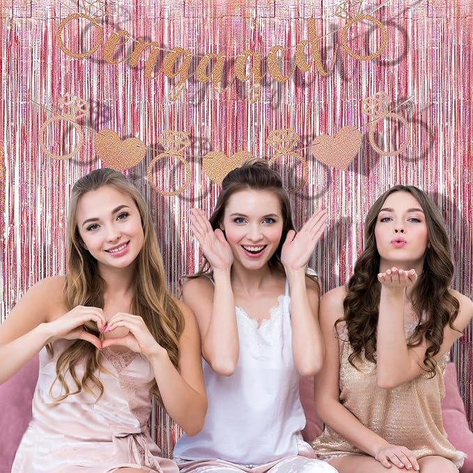 BRAVESHINE Rose Gold Tinsel Foil Fringe Curtains | Holidays Party Backdrop | 2 - Image 4