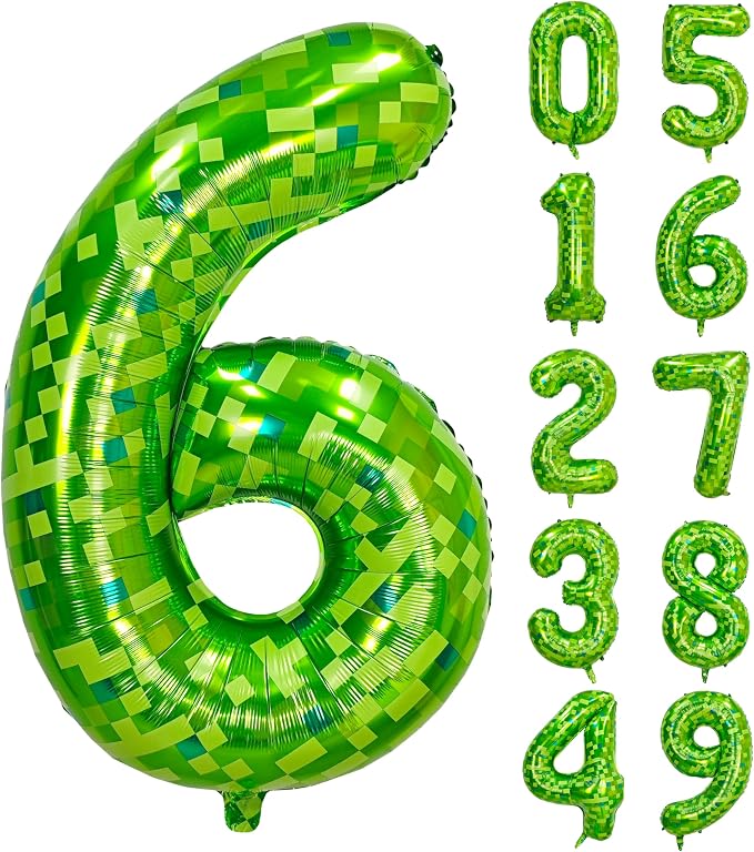 40 inch giant Green pixel miner game number 6 balloon | Large mining theme foil by Exquisitehighqualitypartydecorationstomeetyoureveryneed%EF%BC%81