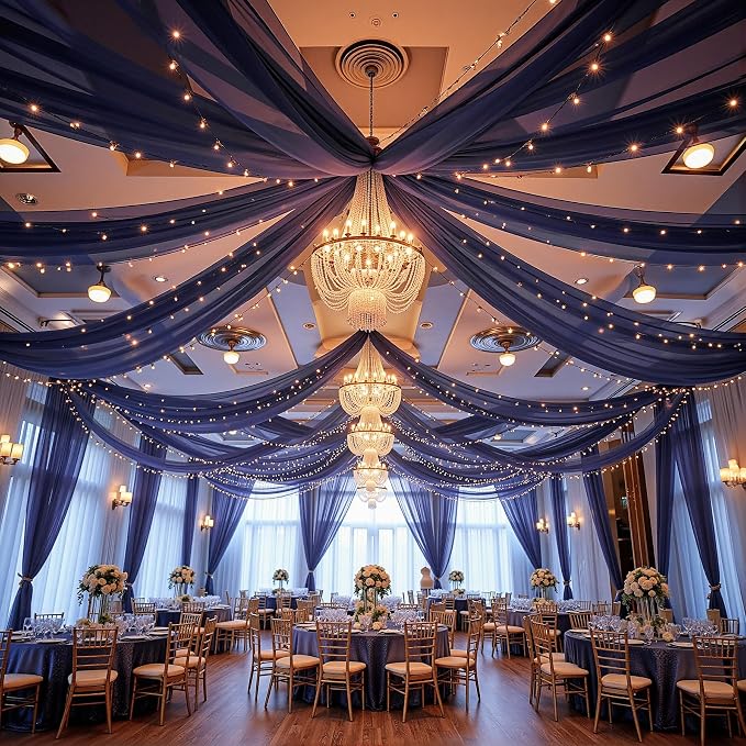 6 Panels Navy Blue Ceiling Drapes - Image 7