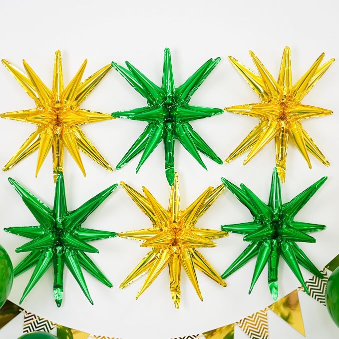 14pcs Green Gold Star Balloons, Mixed Star Foil Balloon, 22Inch Explosion Stars - Image 3